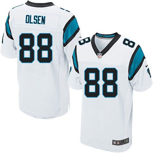 Nike Panthers #88 Greg Olsen White Men's Stitched NFL Elite Jersey - Click Image to Close